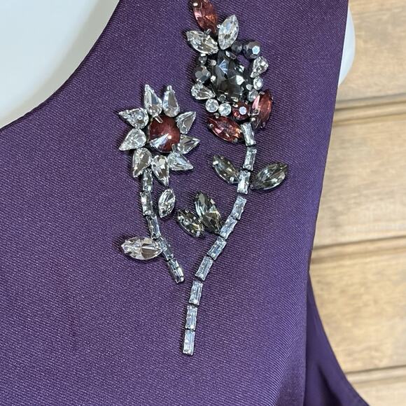 Eliza J Shift Dress Plum Rhinestone Floral Women’s Size 14 Knee Length Lined - Picture 5 of 13
